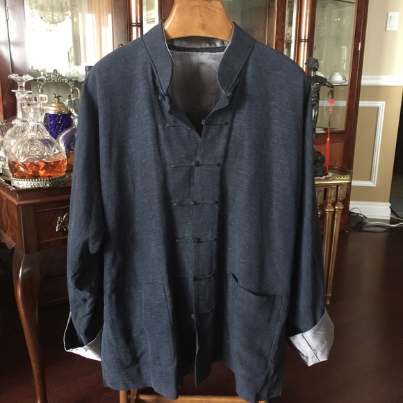 Men Contrasting Trim Pure Silk Kung Fu Jacket XXL - Picture 1 of 6